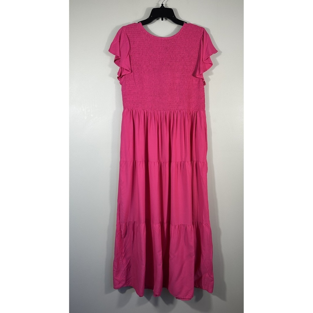 ZESICA Maxi Dress Womens 2XL Pink Boho Smocked Tiered Cottage Flutter Sleeve